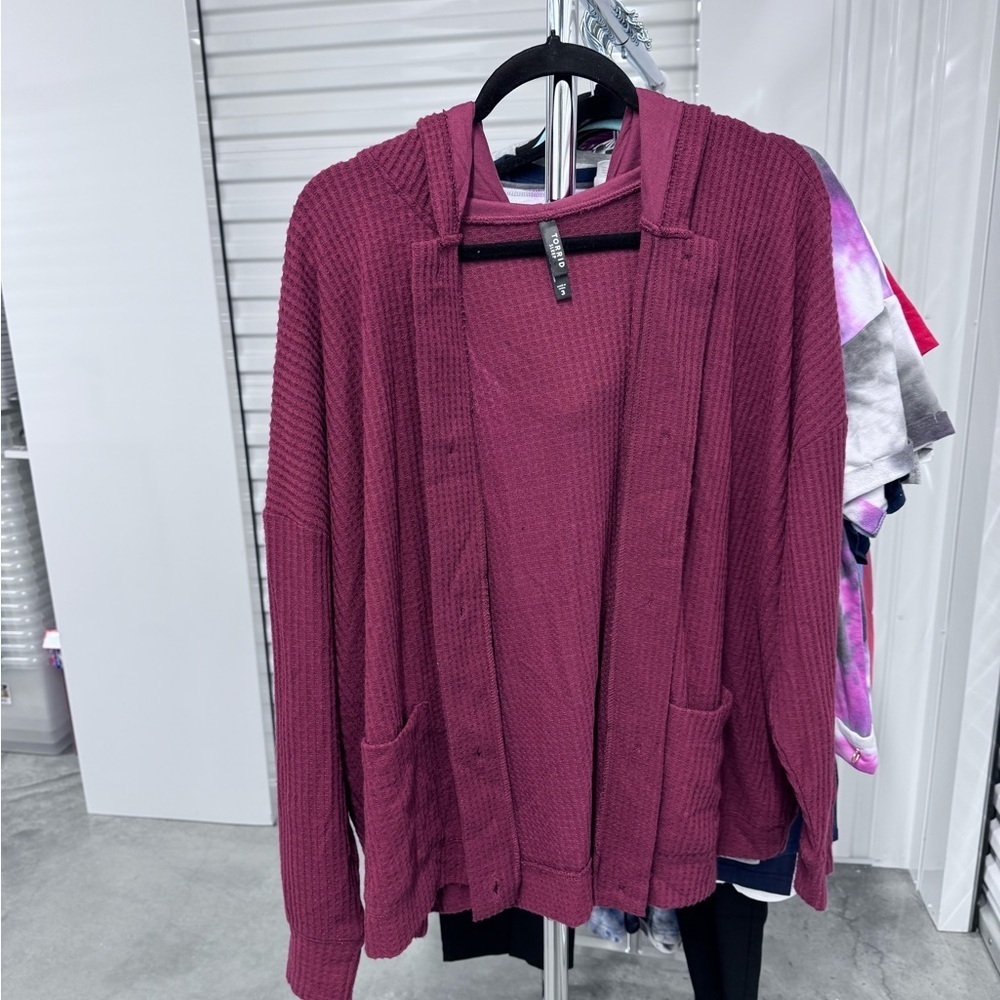 Torrid | Waffle Sleep Hooded Button Up Top in Rust | size 3X